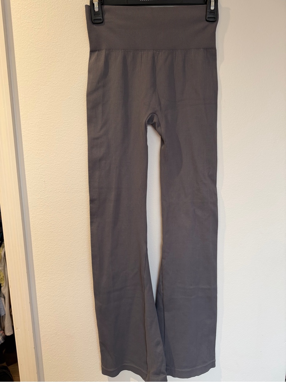 High-Waist Ribbed Flare Bottoms - Gray